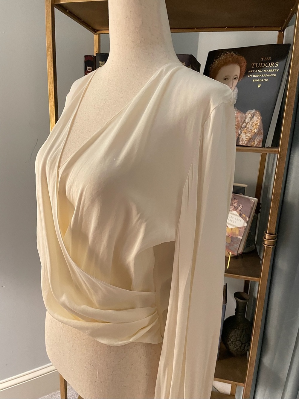Theory Ivory Draped Silk-Blend Blouse